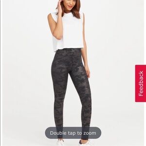 Spanx black faux leather camo leggings like new